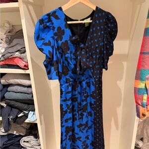 Alice + Olivia Asymmetrical Blue and Black Floral Dress